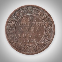 Rare 1/4 Anna 1928 King George V Calcutta Mint British India Coin # A633