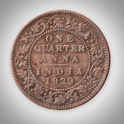 Rare 1 Quarter Anna 1929 George V King Emperor Calcutta Mint British India Coin # A634