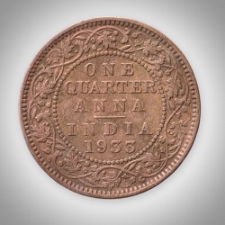 Rare 1/4 Anna 1933 King George V Calcutta Mint British India Coin # A636