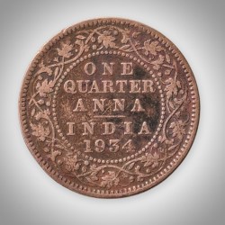 Rare 1/4 Anna 1934 King George V Calcutta Mint British India Coin # A637