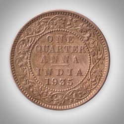 Rare 1 Quarter Anna 1935 King George V Calcutta Mint British India Coin # A638