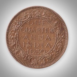 Rare 1/4 Anna 1939 King George VI Calcutta Mint British India Coin # A640