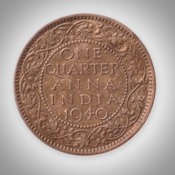 Rare One Quarter Anna 1940 King George VI Calcutta Mint British India Coin # A641
