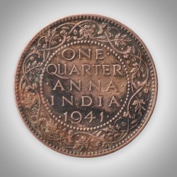 Rare One Quarter Anna 1941 King George VI Calcutta Mint British India Coin # A642